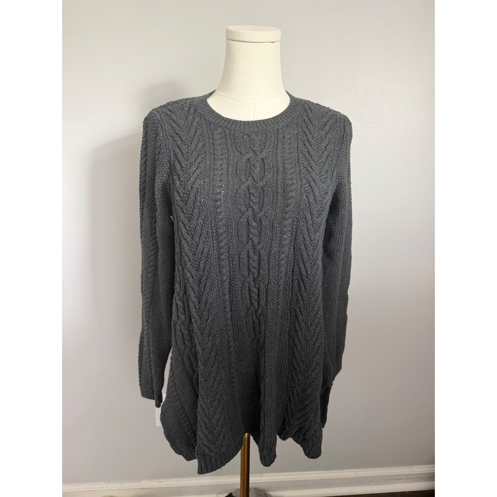 Jeanne Pierre Gray Cotton Cable Knit Sweater Grandpacore Fisherman Rib Small